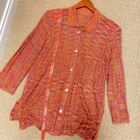 Vintage 70s Knit Button-Up Top Orange - Picture 9 of 10